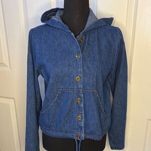 Studio Ease Cotton Hooded Button-Up Jacket - size 8P